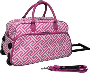 World Traveler 21-Inch Carry-On Rolling Duffel Bag, Fuchsia White Greek Key
