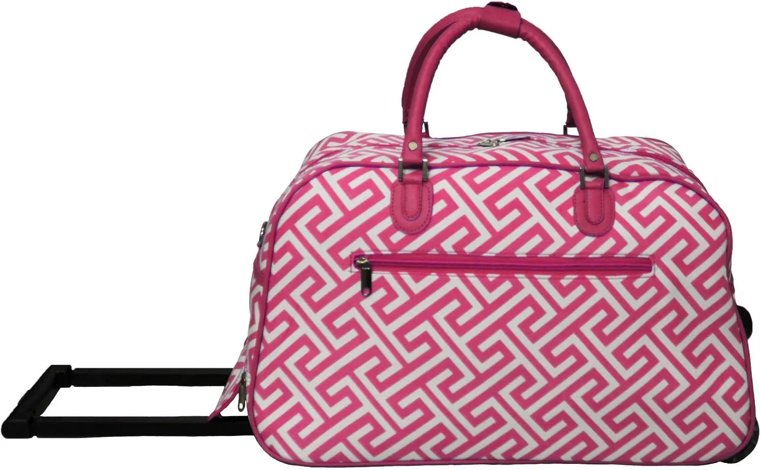World Traveler 21-Inch Carry-On Rolling Duffel Bag, Fuchsia White Greek Key