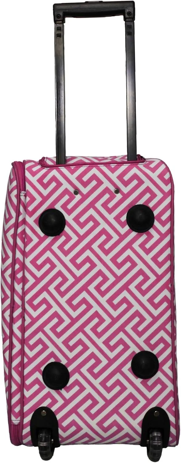 World Traveler 21-Inch Carry-On Rolling Duffel Bag, Fuchsia White Greek Key