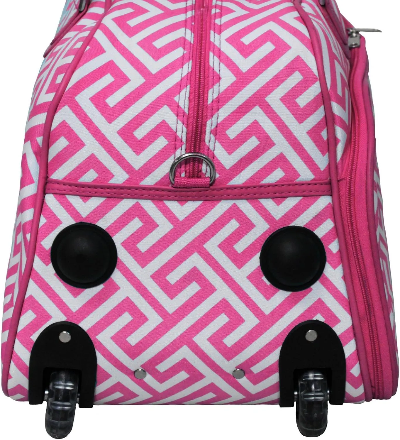 World Traveler 21-Inch Carry-On Rolling Duffel Bag, Fuchsia White Greek Key