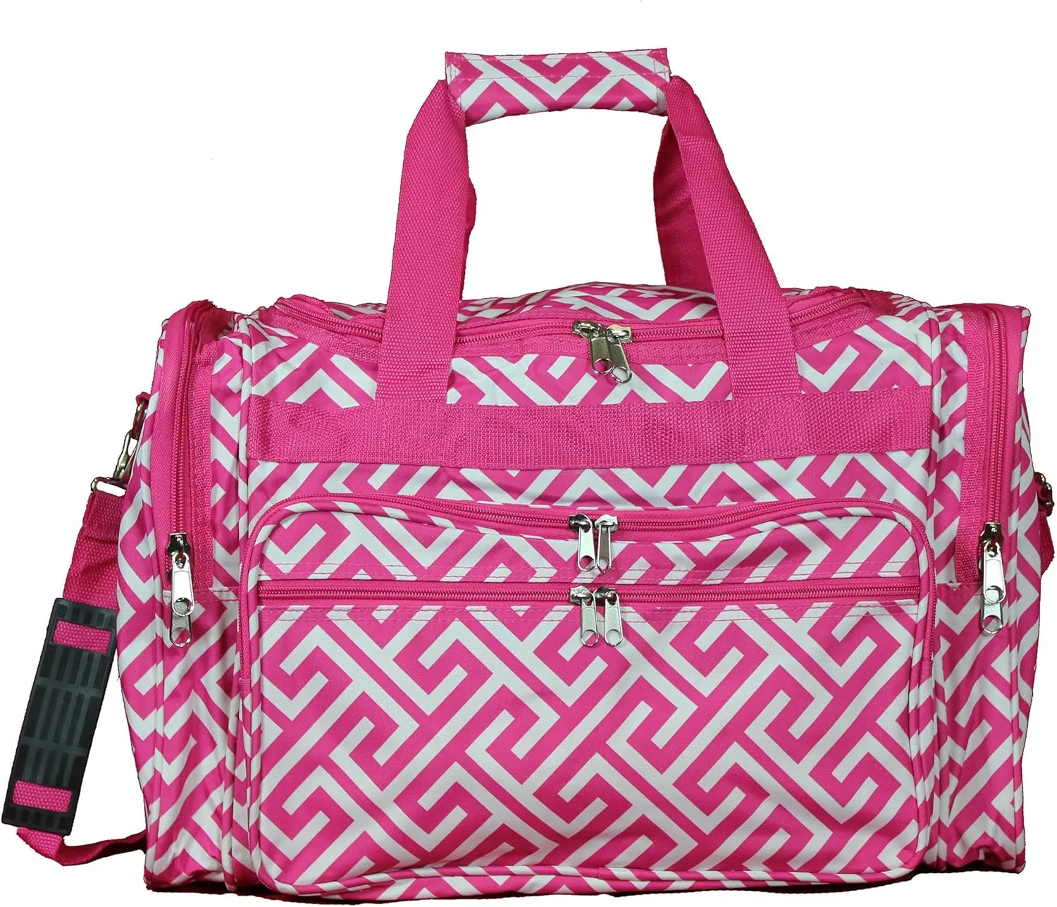 World Traveler Classic Prints 19-inch Duffel Bag, Greek Key Fuchsia White