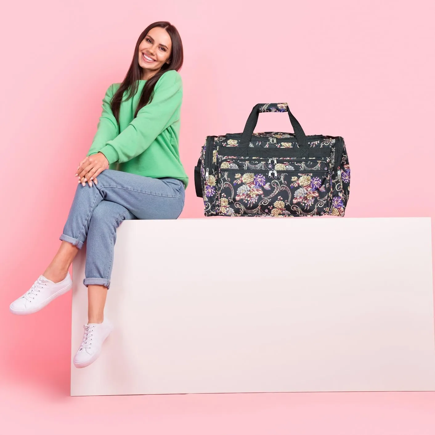 World Traveler Floral 22" Carry-On Duffel Bag – Lightweight Durable Polyester with Adjustable Shoulder Strap