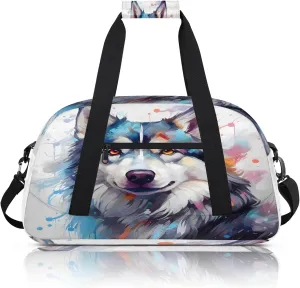Wtaercolor Husky Dog Small Gym Bag 18 inch Carry On Duffel Bag for Weekender Travel Sports Workout Yoga Gymnastics Dance Ballet
