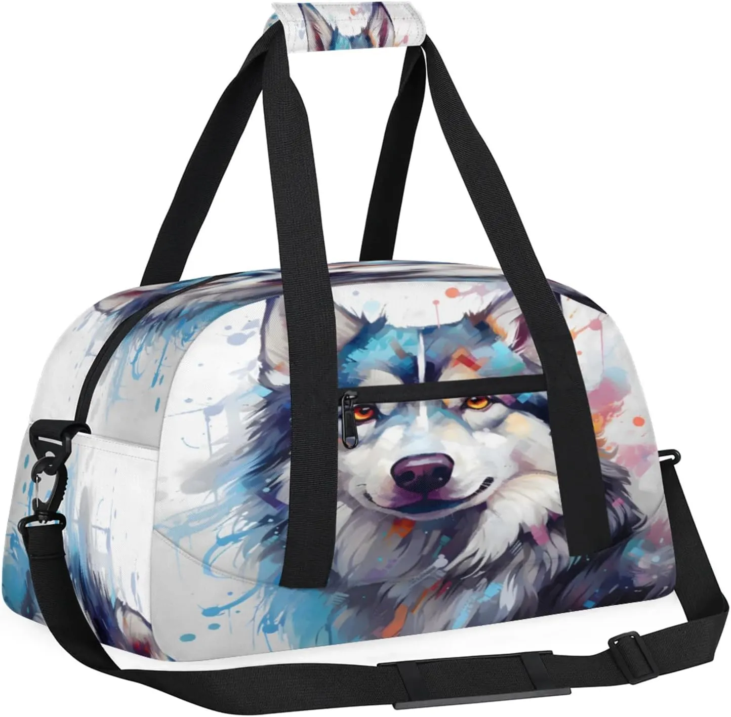Wtaercolor Husky Dog Small Gym Bag 18 inch Carry On Duffel Bag for Weekender Travel Sports Workout Yoga Gymnastics Dance Ballet