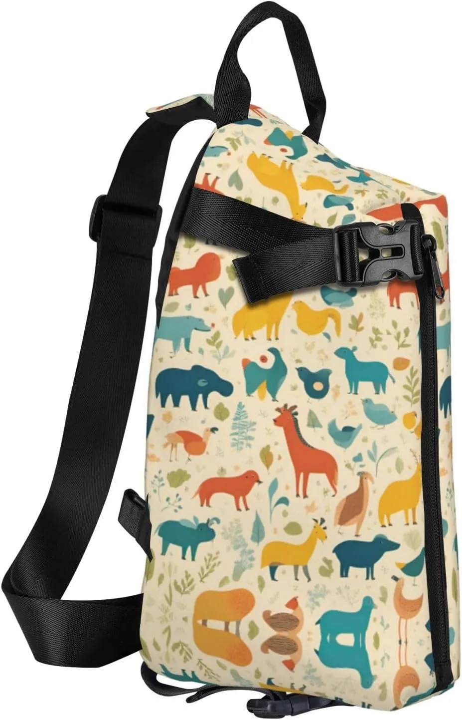 WURTON Black And Gold Flowers Print Lightweight Adjustable Crossbody Backpack Daypack For Men,Women Sling Bag