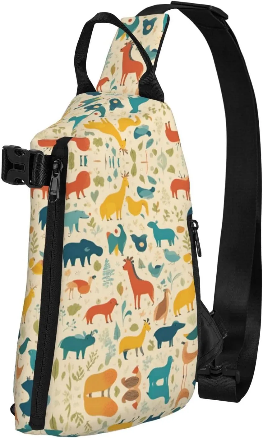 WURTON Black And Gold Flowers Print Lightweight Adjustable Crossbody Backpack Daypack For Men,Women Sling Bag