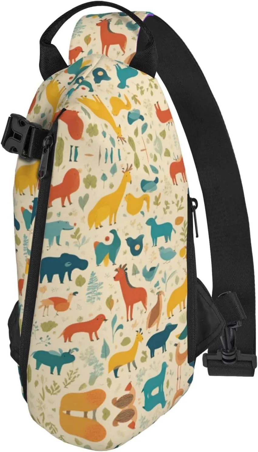 WURTON Black And Gold Flowers Print Lightweight Adjustable Crossbody Backpack Daypack For Men,Women Sling Bag