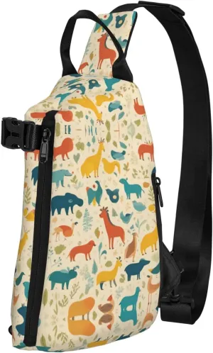 WURTON Black And Gold Flowers Print Lightweight Adjustable Crossbody Backpack Daypack For Men,Women Sling Bag