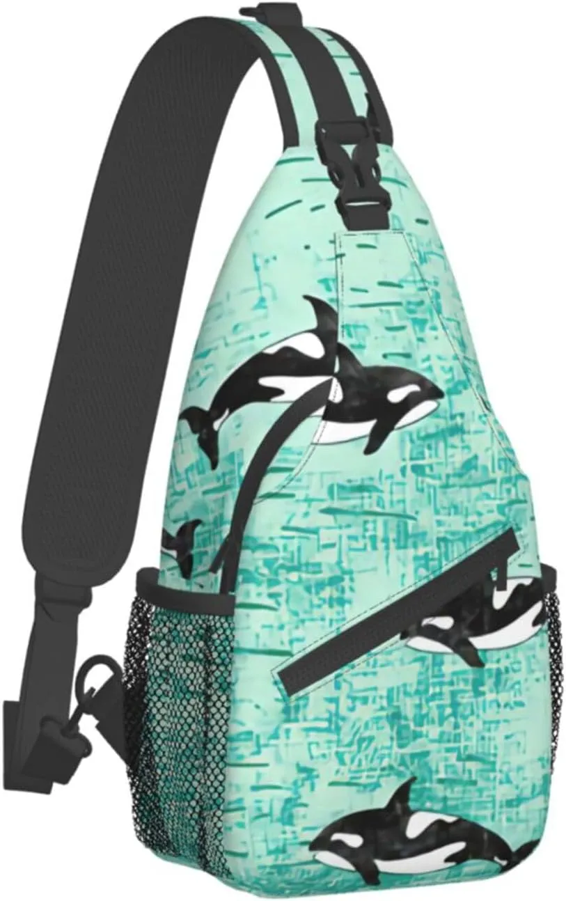 WURTON Black Marble Texture Gold Print Crossbody Sling Backpack Sling Bag Travel Hiking Chest Bag Daypack