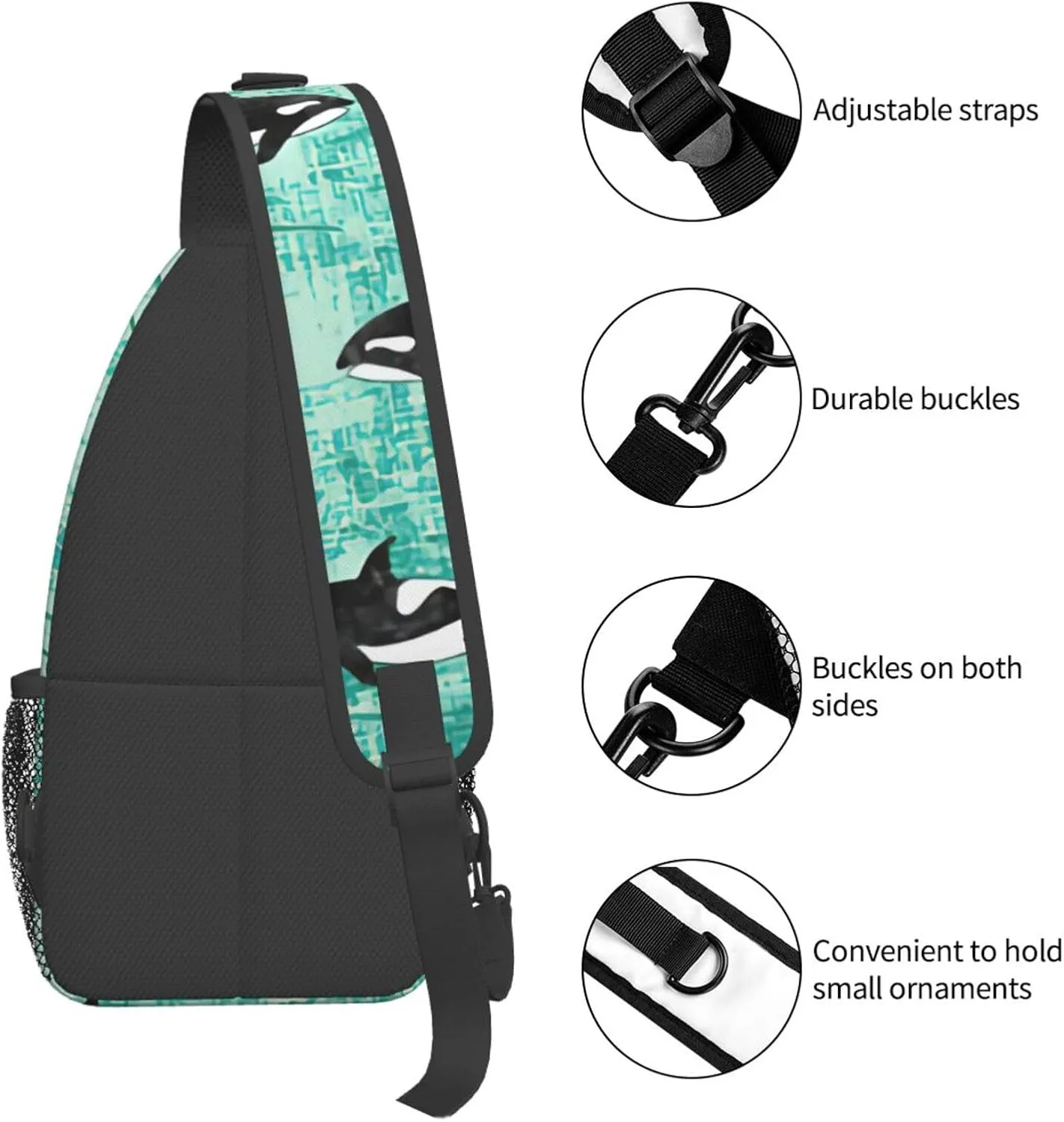 WURTON Black Marble Texture Gold Print Crossbody Sling Backpack Sling Bag Travel Hiking Chest Bag Daypack