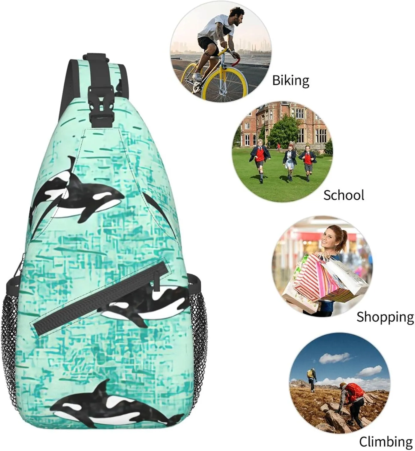 WURTON Black Marble Texture Gold Print Crossbody Sling Backpack Sling Bag Travel Hiking Chest Bag Daypack