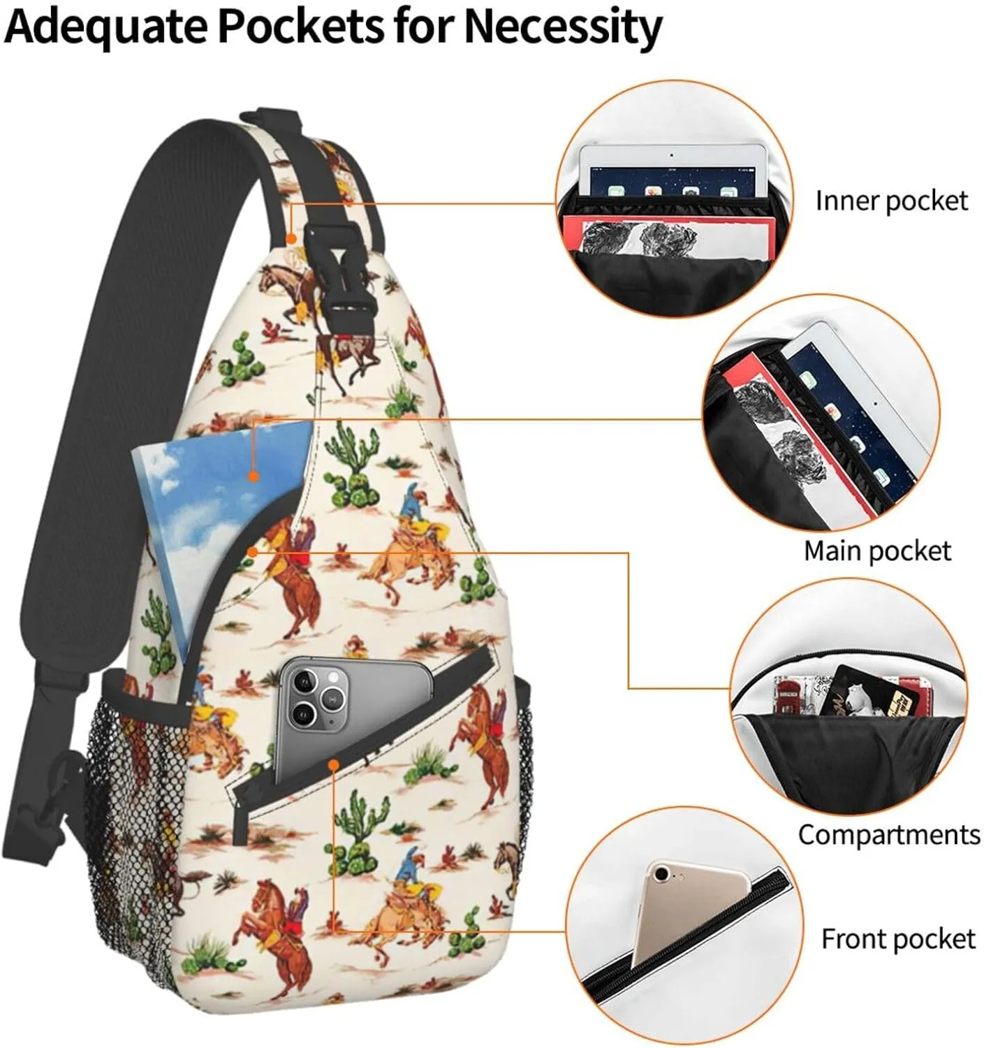 WURTON Black Marble Texture Gold Print Crossbody Sling Backpack Sling Bag Travel Hiking Chest Bag Daypack