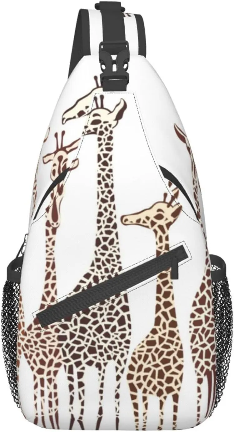 WURTON Cute Wild Cartoon Giraffes Print Crossbody Backpack Shoulder Bag Cross Chest Bag For Travel, Hiking Gym Tactical Use, MC700