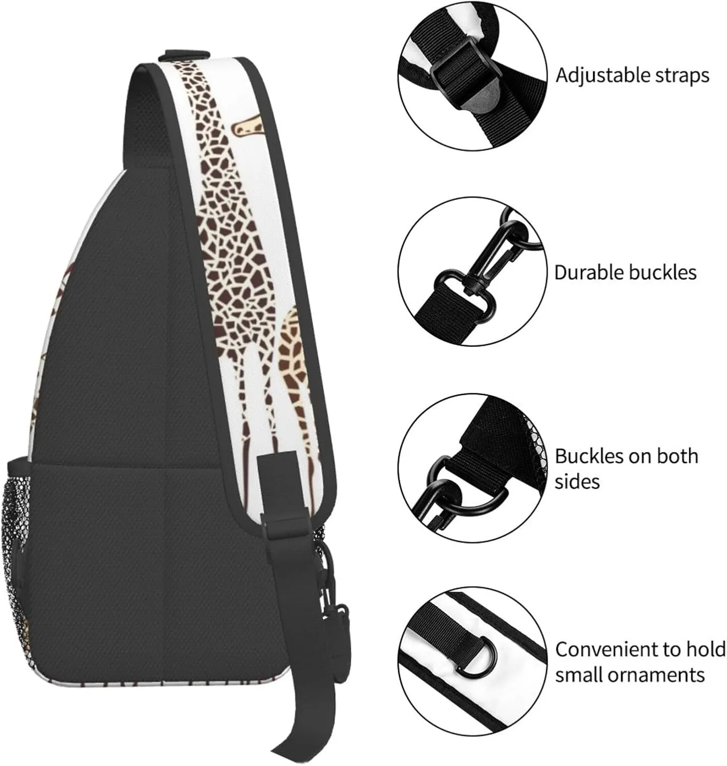 WURTON Cute Wild Cartoon Giraffes Print Crossbody Backpack Shoulder Bag Cross Chest Bag For Travel, Hiking Gym Tactical Use, MC700