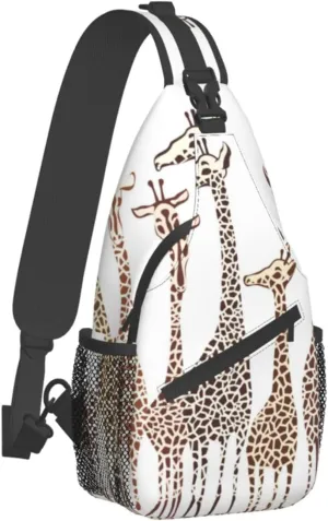 WURTON Cute Wild Cartoon Giraffes Print Crossbody Backpack Shoulder Bag Cross Chest Bag For Travel, Hiking Gym Tactical Use, MC700
