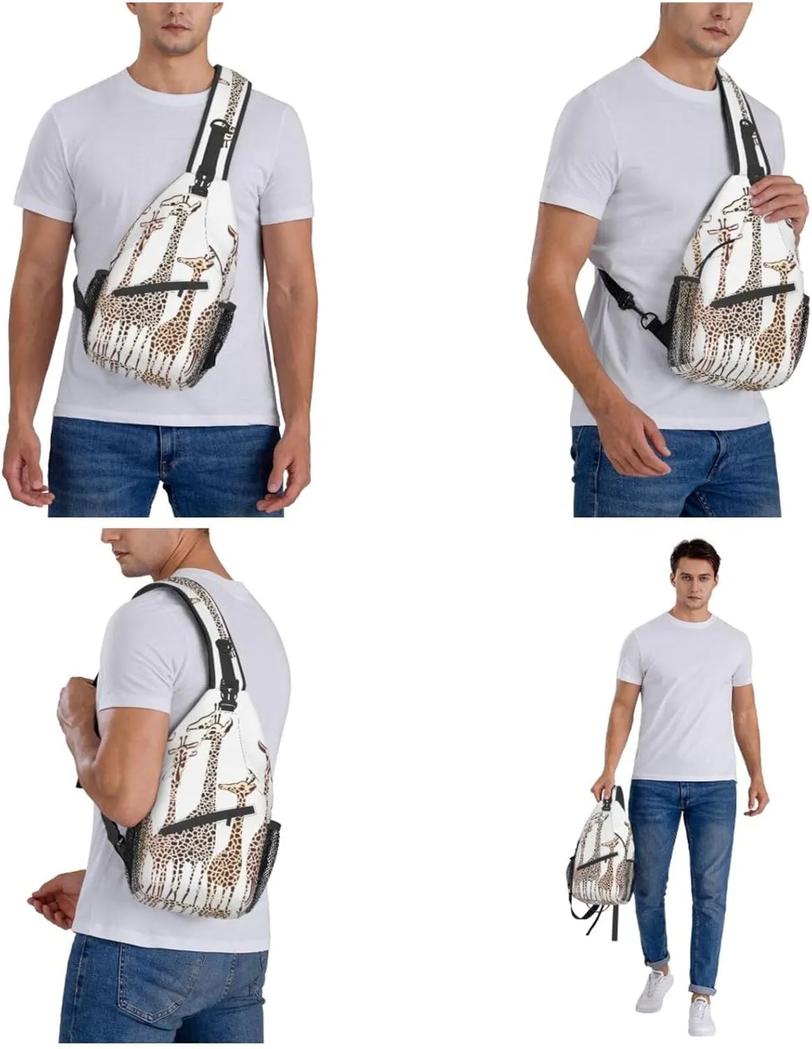 WURTON Cute Wild Cartoon Giraffes Print Crossbody Backpack Shoulder Bag Cross Chest Bag For Travel, Hiking Gym Tactical Use, MC700