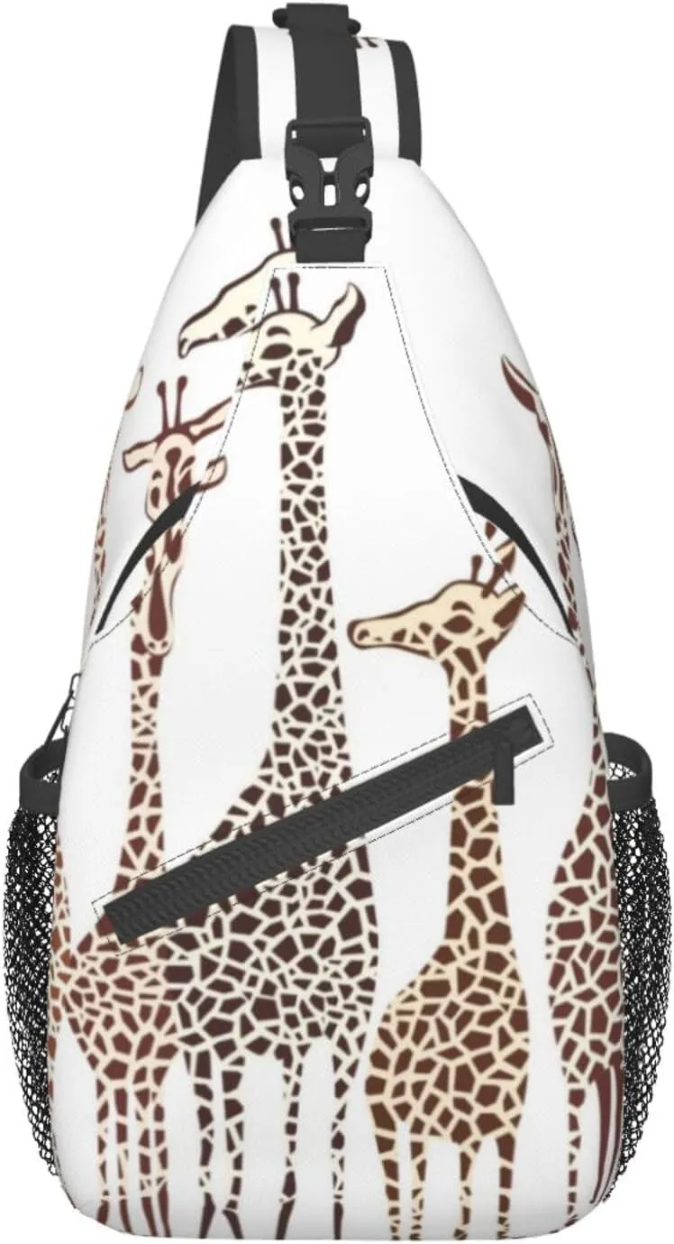 WURTON Cute Wild Cartoon Giraffes Print Crossbody Backpack Shoulder Bag Cross Chest Bag For Travel, Hiking Gym Tactical Use, MC700