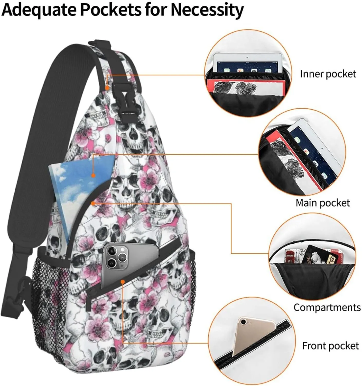WURTON Flower Hummingbirds Embroidery Print Crossbody Sling Backpack Sling Bag Travel Hiking Chest Bag Daypack
