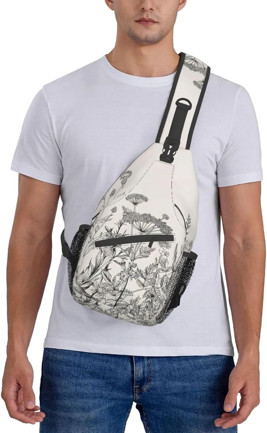 WURTON Flower Hummingbirds Embroidery Print Crossbody Sling Backpack Sling Bag Travel Hiking Chest Bag Daypack
