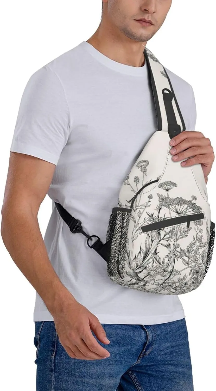 WURTON Flower Hummingbirds Embroidery Print Crossbody Sling Backpack Sling Bag Travel Hiking Chest Bag Daypack