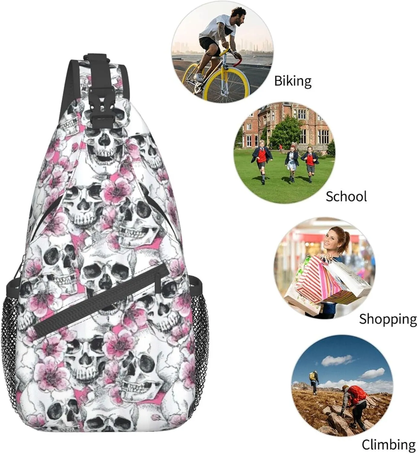 WURTON Flower Hummingbirds Embroidery Print Crossbody Sling Backpack Sling Bag Travel Hiking Chest Bag Daypack
