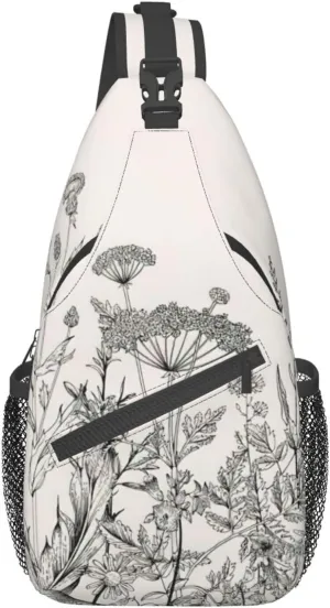 WURTON Flower Hummingbirds Embroidery Print Crossbody Sling Backpack Sling Bag Travel Hiking Chest Bag Daypack