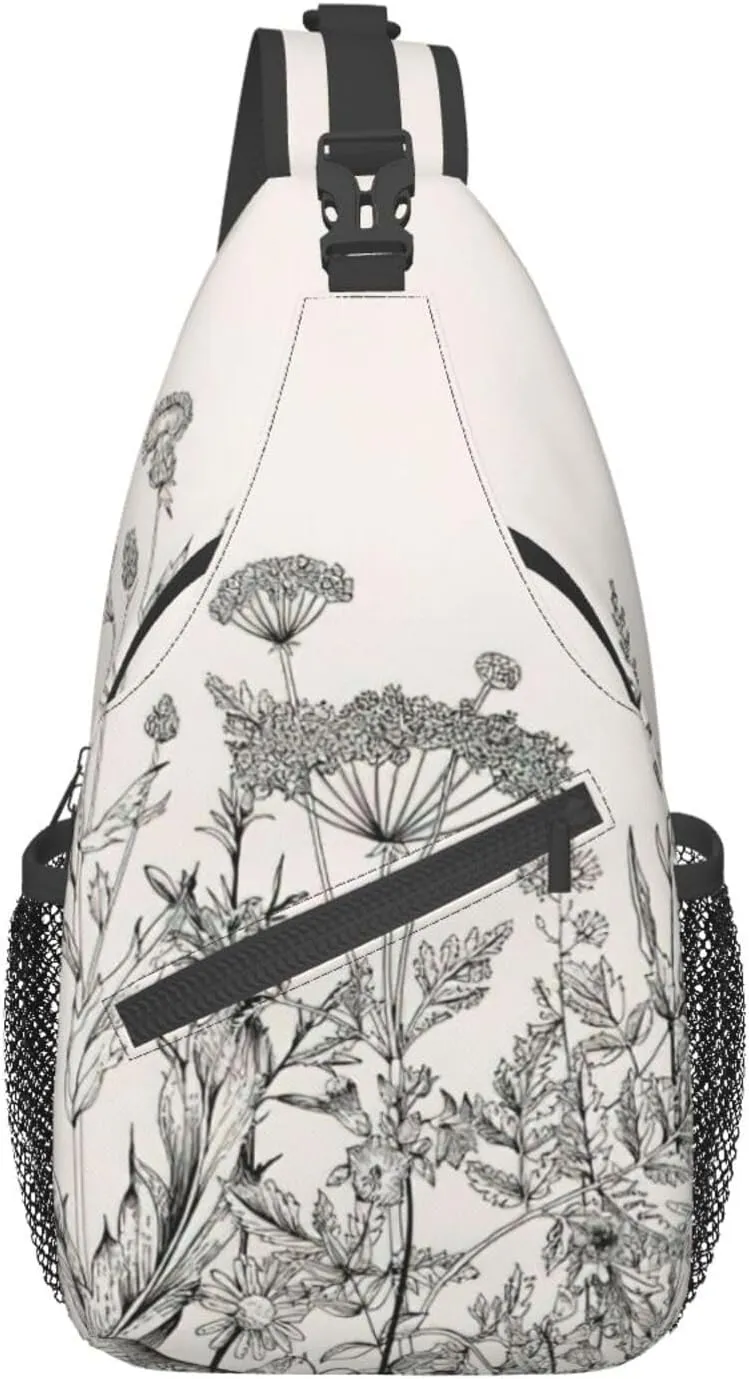 WURTON Flower Hummingbirds Embroidery Print Crossbody Sling Backpack Sling Bag Travel Hiking Chest Bag Daypack