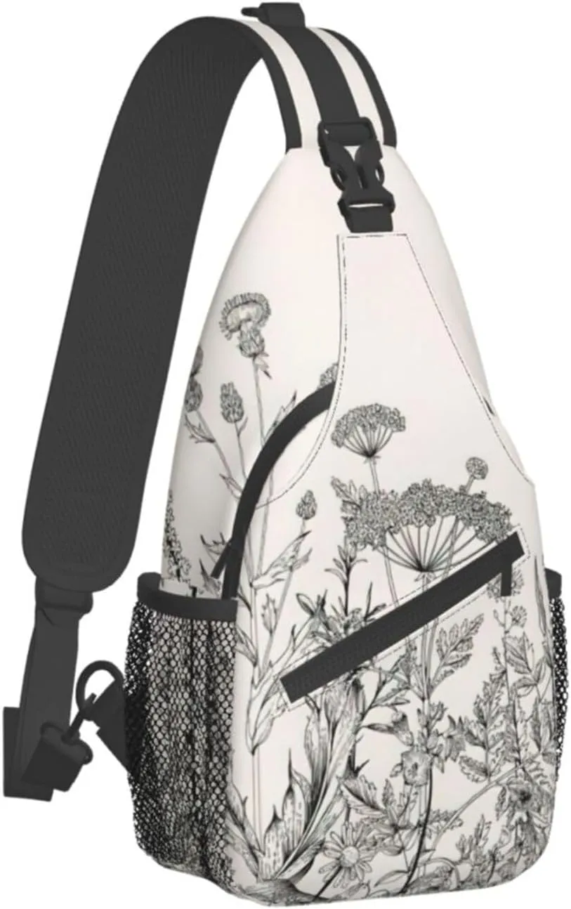 WURTON Flower Hummingbirds Embroidery Print Crossbody Sling Backpack Sling Bag Travel Hiking Chest Bag Daypack