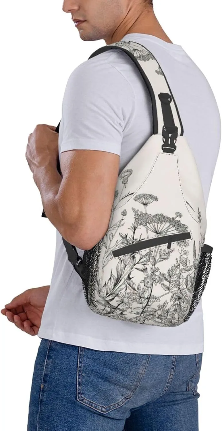 WURTON Flower Hummingbirds Embroidery Print Crossbody Sling Backpack Sling Bag Travel Hiking Chest Bag Daypack