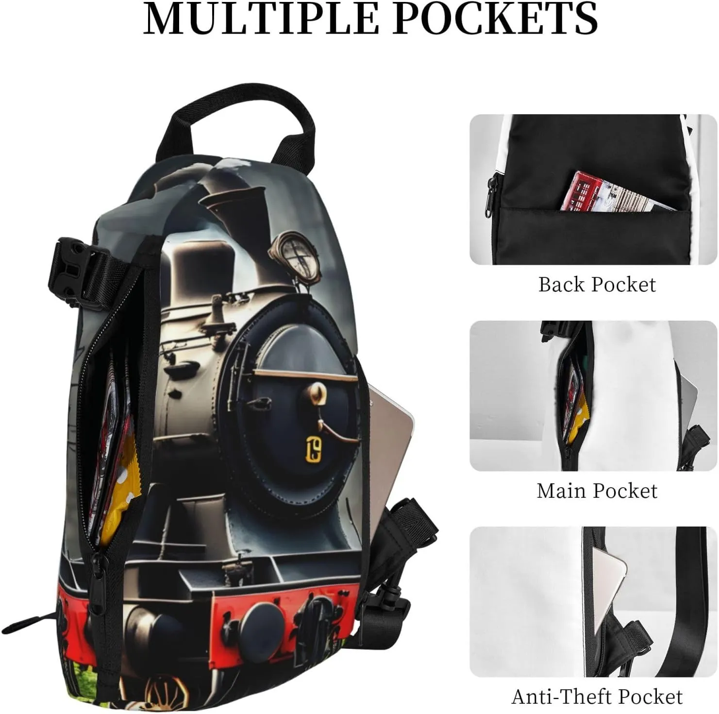 WURTON Strawberry Pattern Print Lightweight Adjustable Crossbody Backpack Daypack For Men,Women Sling Bag