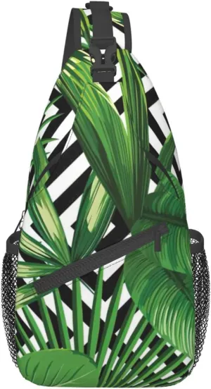 WURTON Tropical Leaves Print Crossbody Sling Backpack Sling Bag Travel Hiking Chest Bag Daypack