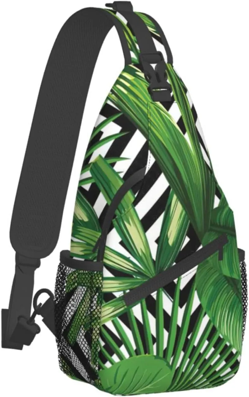 WURTON Tropical Leaves Print Crossbody Sling Backpack Sling Bag Travel Hiking Chest Bag Daypack