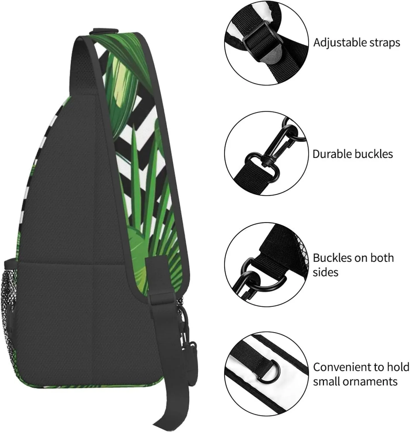 WURTON Tropical Leaves Print Crossbody Sling Backpack Sling Bag Travel Hiking Chest Bag Daypack