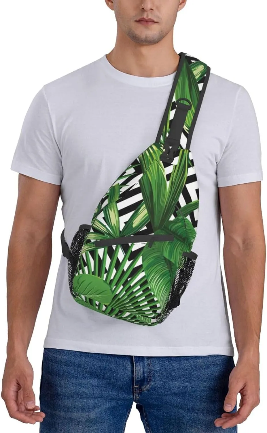 WURTON Tropical Leaves Print Crossbody Sling Backpack Sling Bag Travel Hiking Chest Bag Daypack
