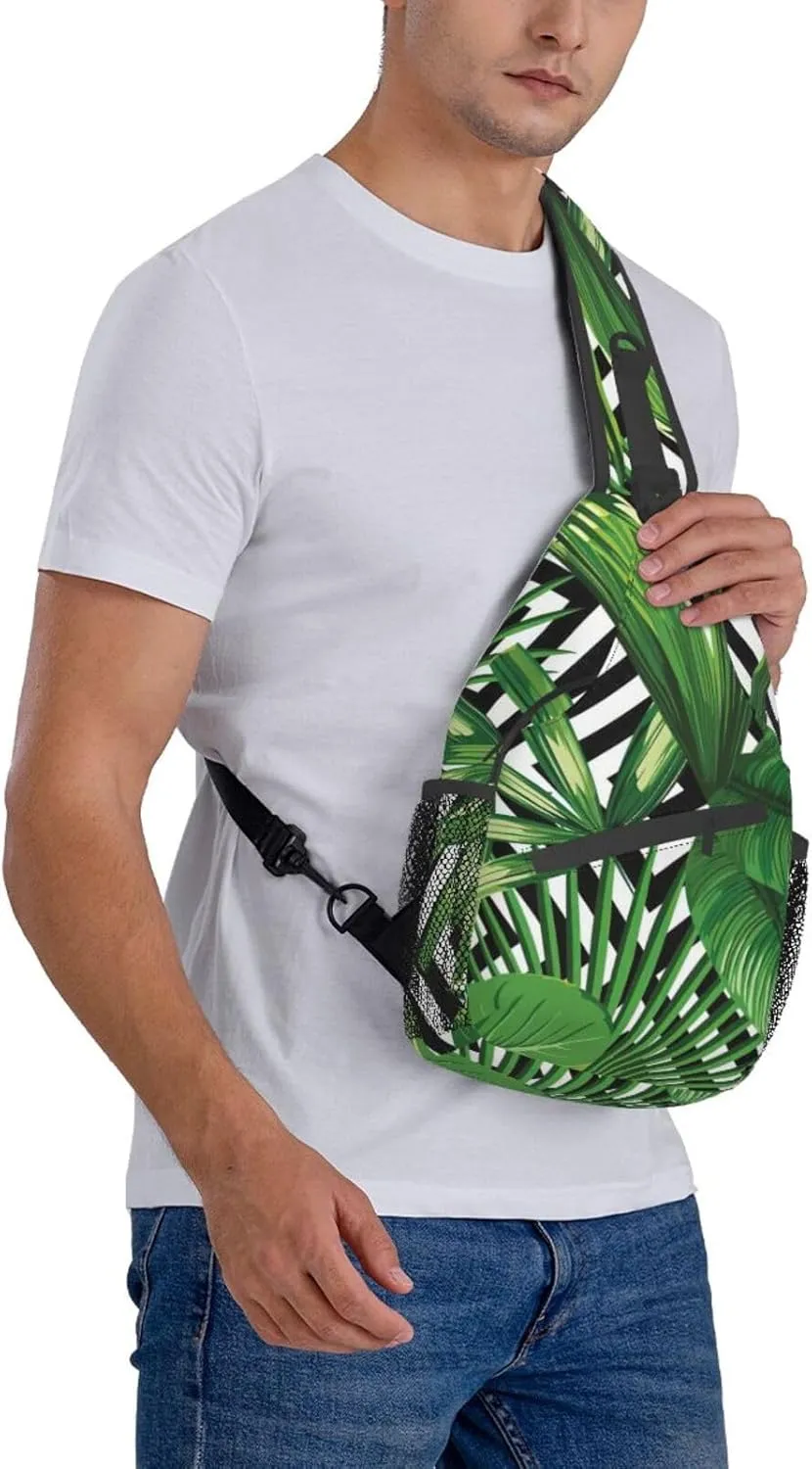 WURTON Tropical Leaves Print Crossbody Sling Backpack Sling Bag Travel Hiking Chest Bag Daypack