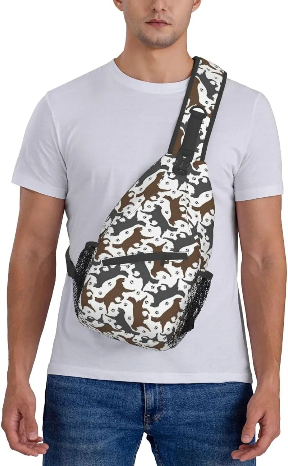 WURTON Trotting Flat Coated Retrievers Paw Print Crossbody Sling Backpack Sling Bag Travel Hiking Chest Bag Daypack