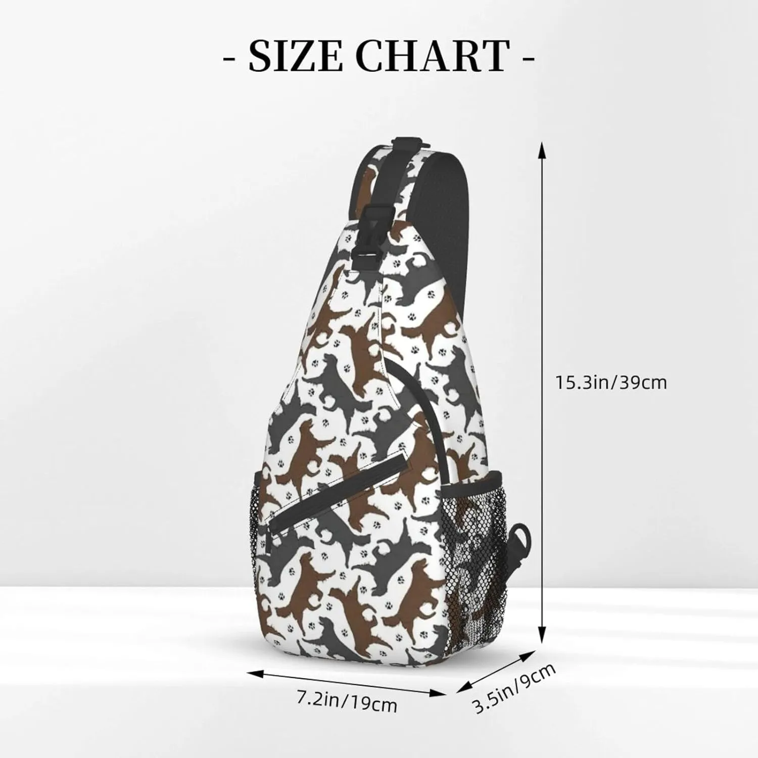 WURTON Trotting Flat Coated Retrievers Paw Print Crossbody Sling Backpack Sling Bag Travel Hiking Chest Bag Daypack