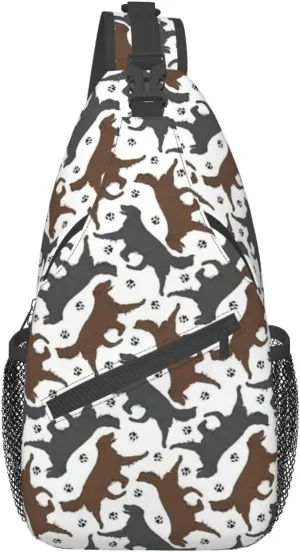 WURTON Trotting Flat Coated Retrievers Paw Print Crossbody Sling Backpack Sling Bag Travel Hiking Chest Bag Daypack