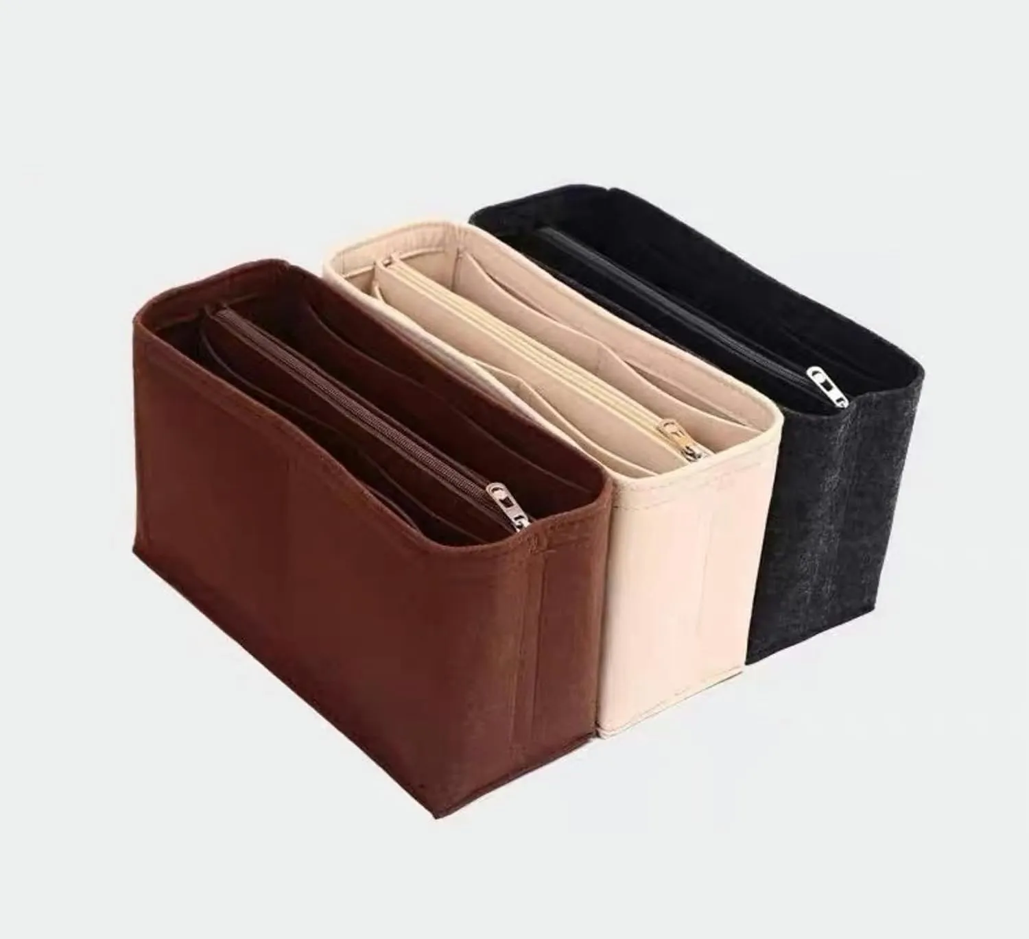 Xoppia Bag Organizer compatible with Fendi Large Roll FF raffia Shopper Bag. Felt Insert Liner for Women Tote Handbag. (Brown, Style B)
