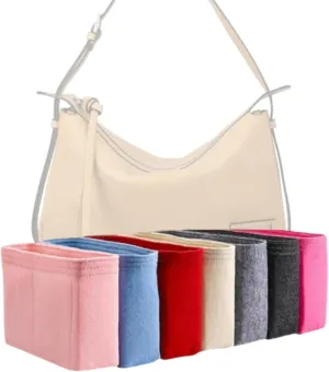 Xoppia Bag Organizer compatible with Fendi Simply Medium Shoulder Bag. Felt Insert Liner for Women Tote Handbag. (Black, Style B: Side Zipper)