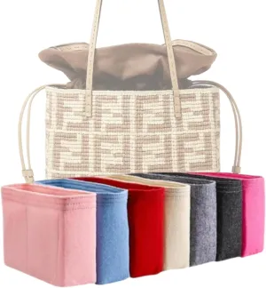 Xoppia Bag Organizer compatible with Fendi Small Roll FF raffia Shopper Bag. Felt Insert Liner for Women Tote Handbag. (Brown, Style A: Exposure)
