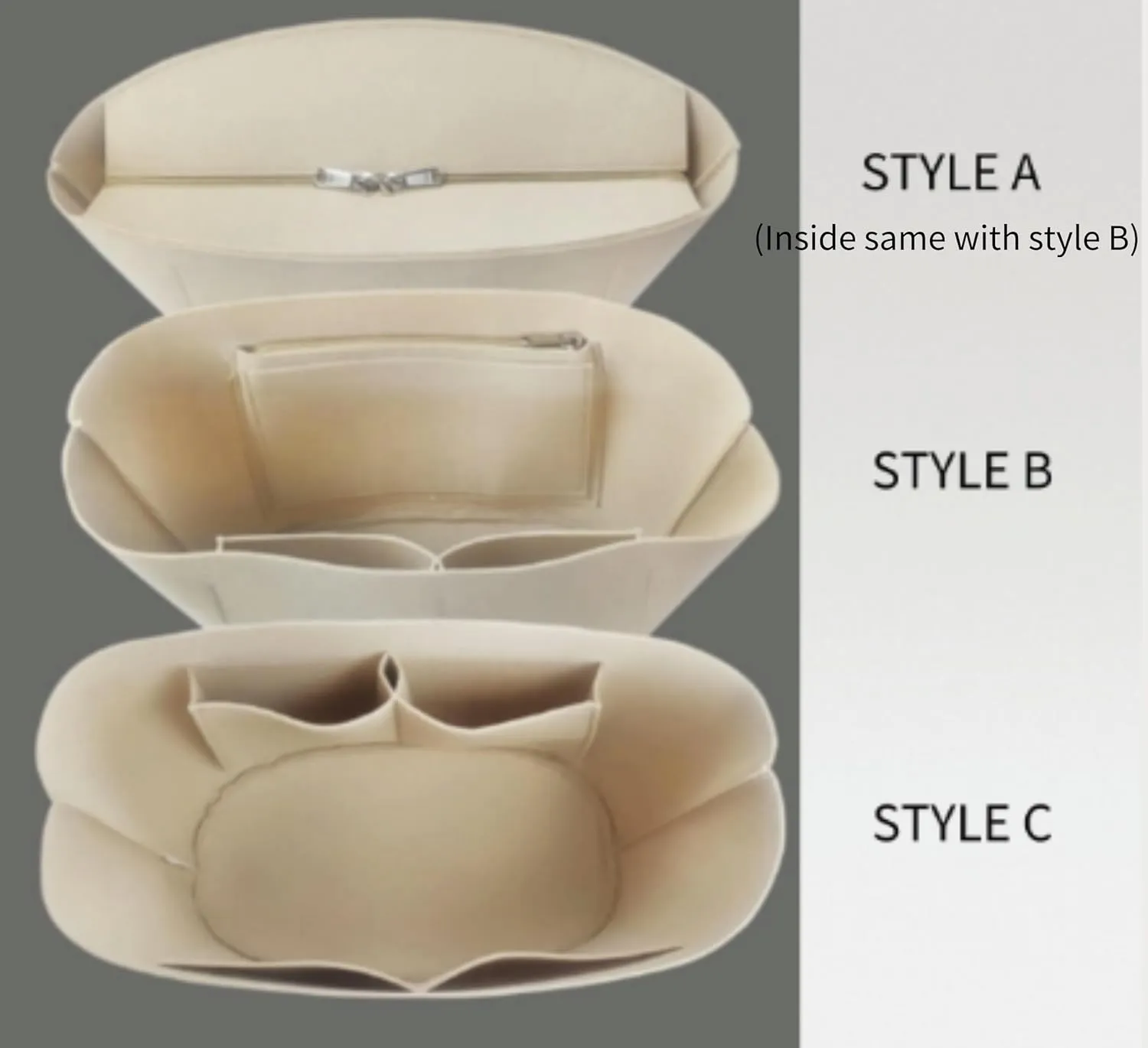 Xoppia Bag Organizer compatible with Loewe Anagram Basket bag. Felt Insert Liner for Women Tote Handbag. (Style A, Small)
