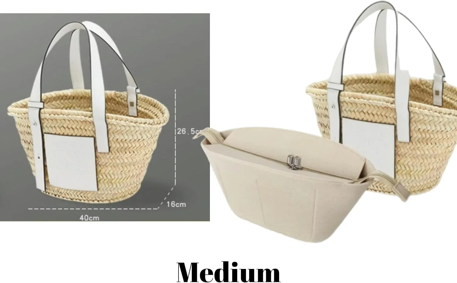 Xoppia Bag Organizer compatible with Loewe Classic Raffia Basket Bag Felt Insert Liner for Women Tote Handbag. (Style A, Medium)