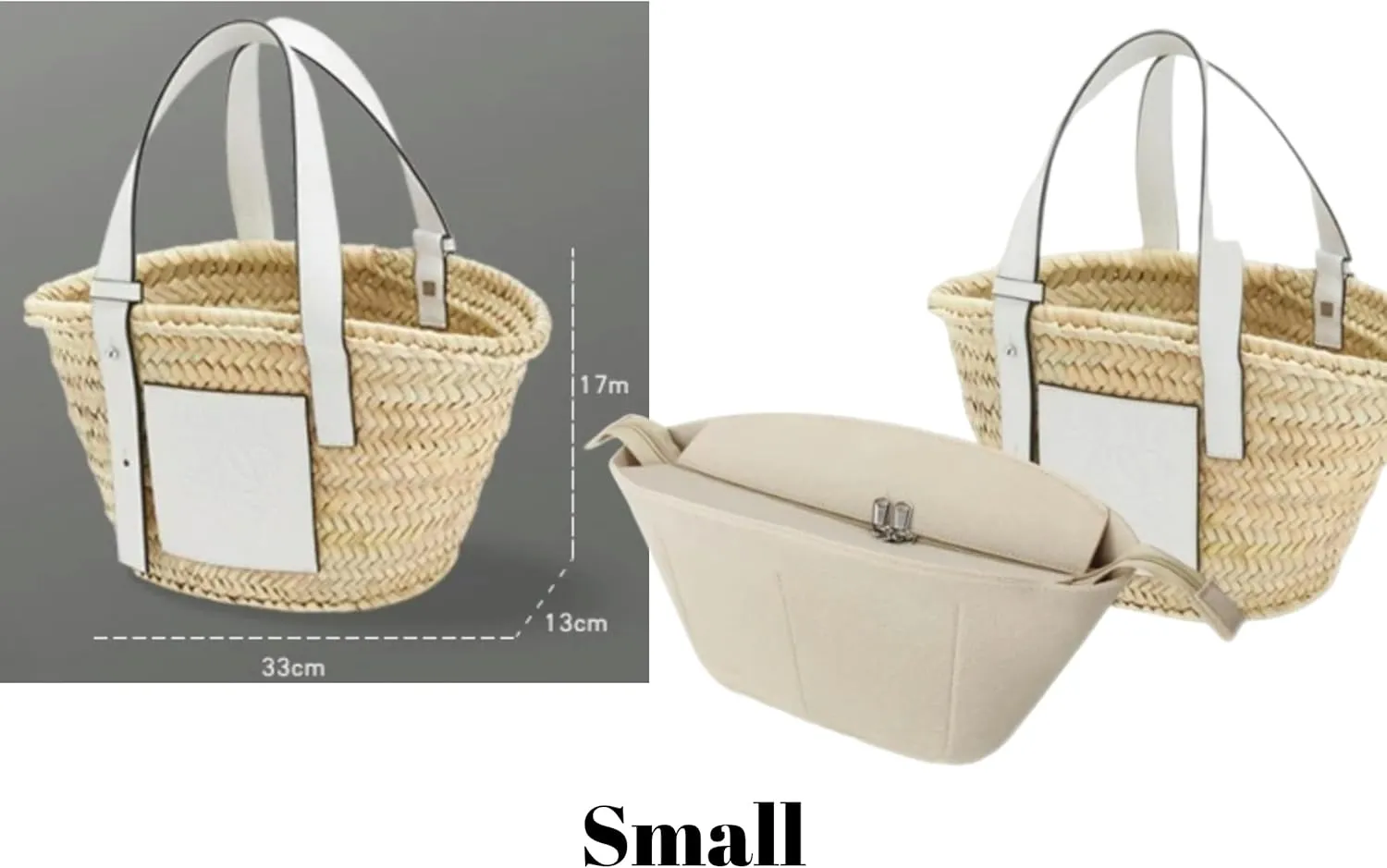 Xoppia Bag Organizer compatible with Loewe Classic Raffia Basket Bag Felt Insert Liner for Women Tote Handbag. (Style A, Medium)