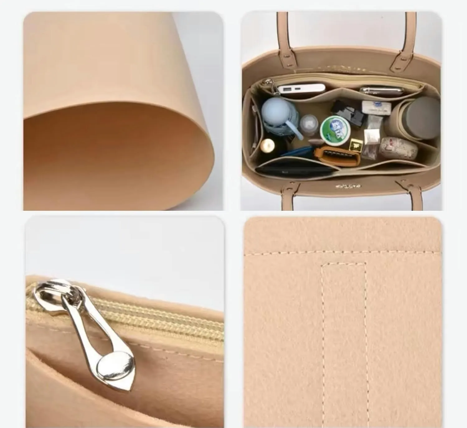 Xoppia Bag Organizer compatible with Loewe Classic Raffia Basket Bag Felt Insert Liner for Women Tote Handbag. (Style A, Medium)