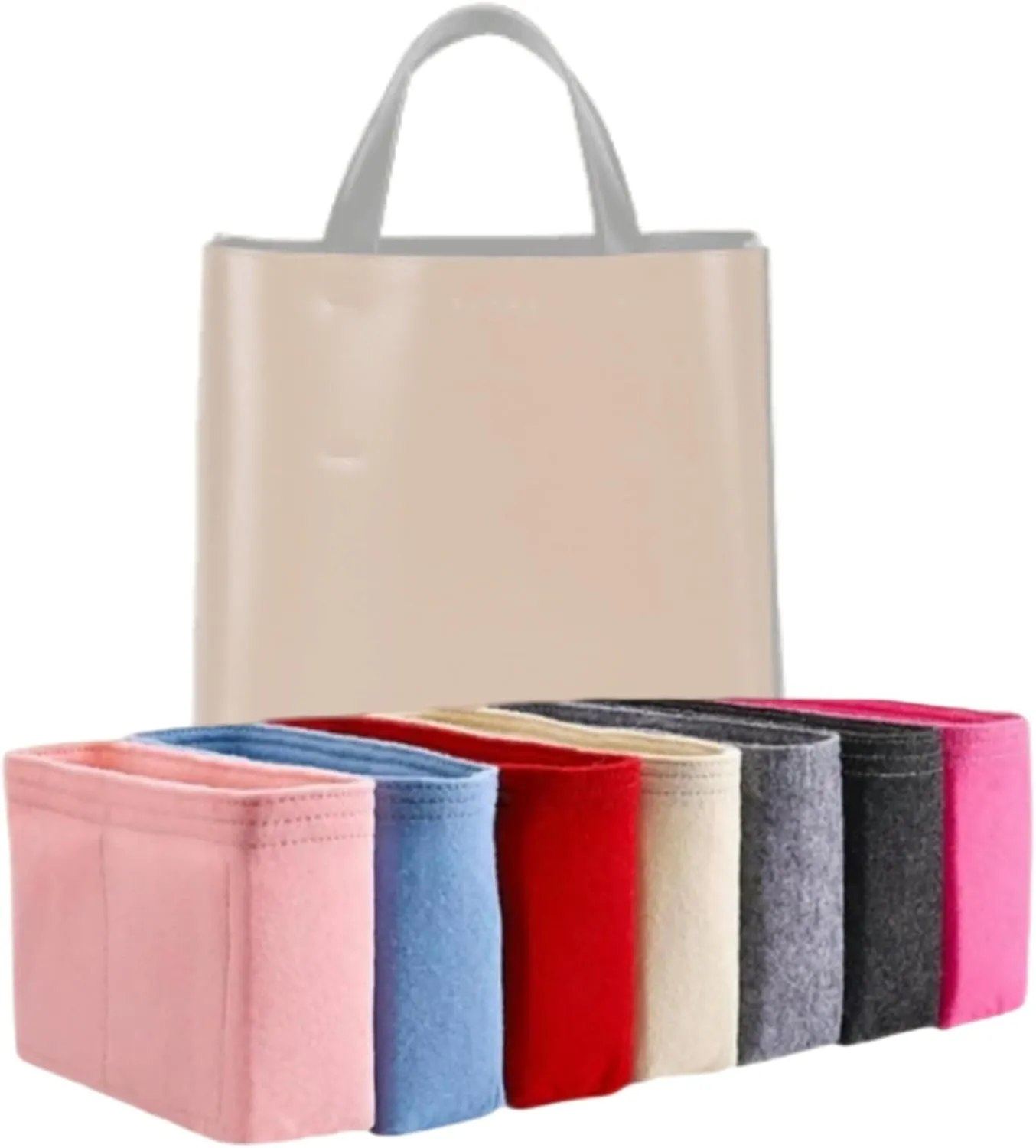 Xoppia Bag Organizer compatible with Marni Museo Small Bag. Felt Bag Insert for Handbag. Bag Liner for Women Tote Bags. (Beige, Style A: Exposure)