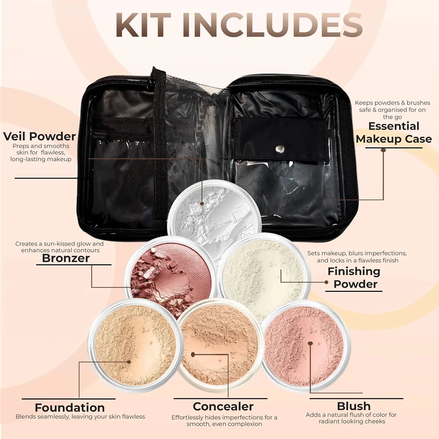 XXL Kit with Case (Warm) Mineral Makeup Set Bare Face Matte Powder Foundation
