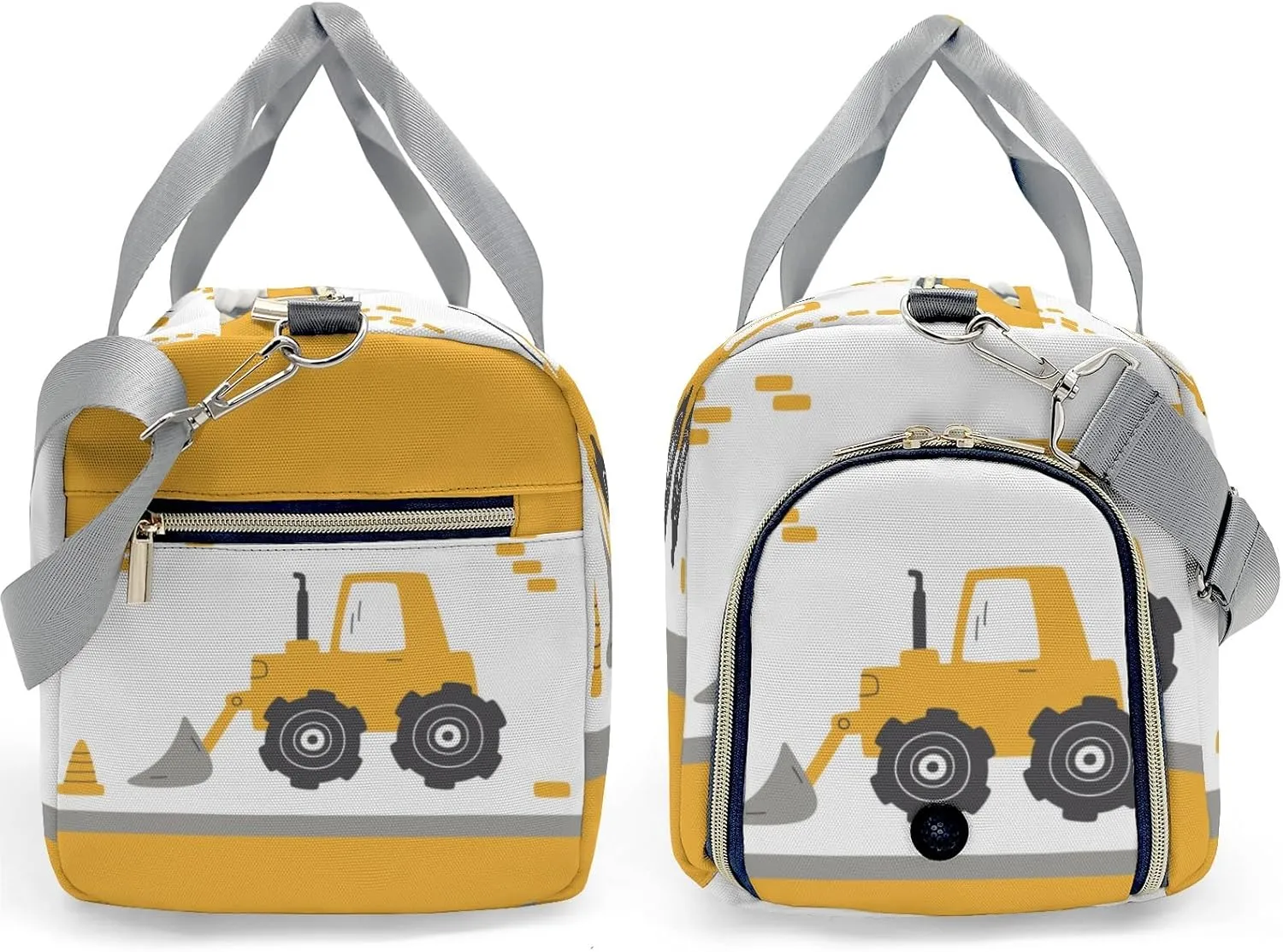 Yellow Construction Truck Personalized Duffel Bag,Custom Travel Gym Bag with Name,Waterproof Sports Overnight Bag with Shoe Compartment & Shoulder Strap