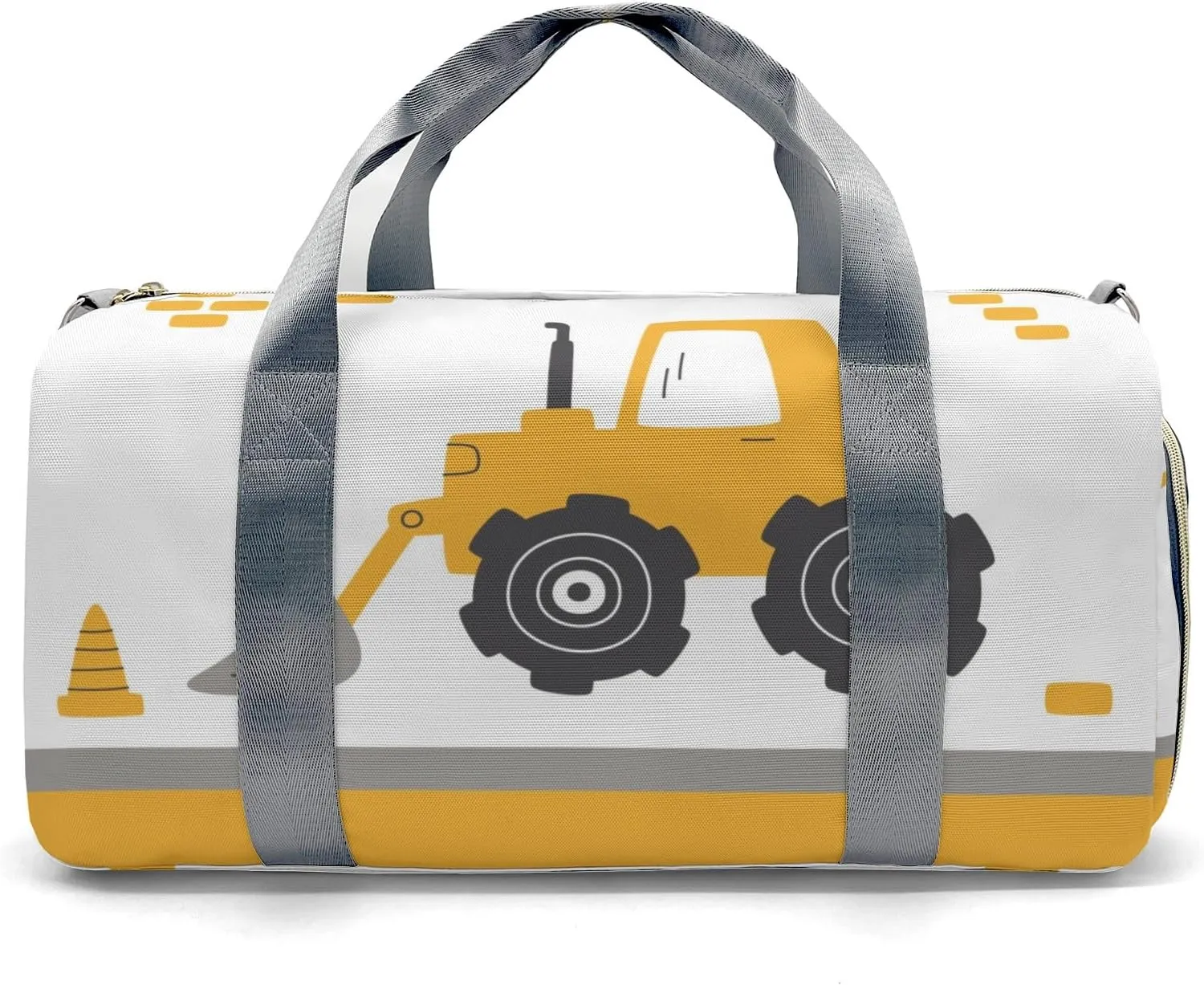 Yellow Construction Truck Personalized Duffel Bag,Custom Travel Gym Bag with Name,Waterproof Sports Overnight Bag with Shoe Compartment & Shoulder Strap
