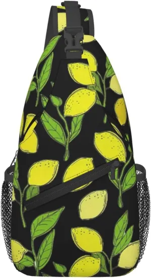 Yellow Fresh Lemons Print Sling Bag Crossbody Backpack For Women Men Hiking Travel Over The Shoulder Multipurpose Bag
